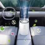 front side picture white J03 Car air freshener, placed in a car's cup holder.